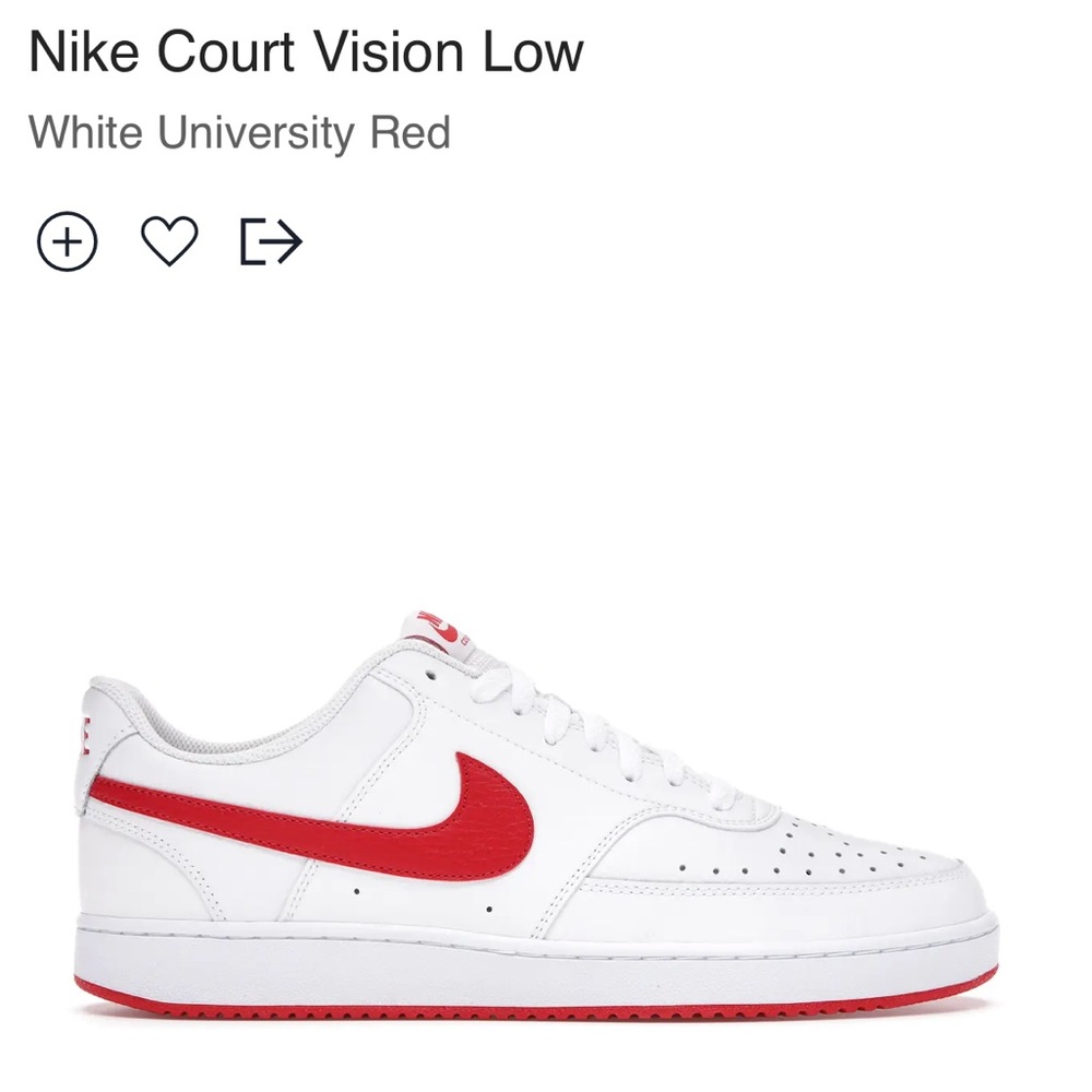Nike Court Vision Low in White University Red